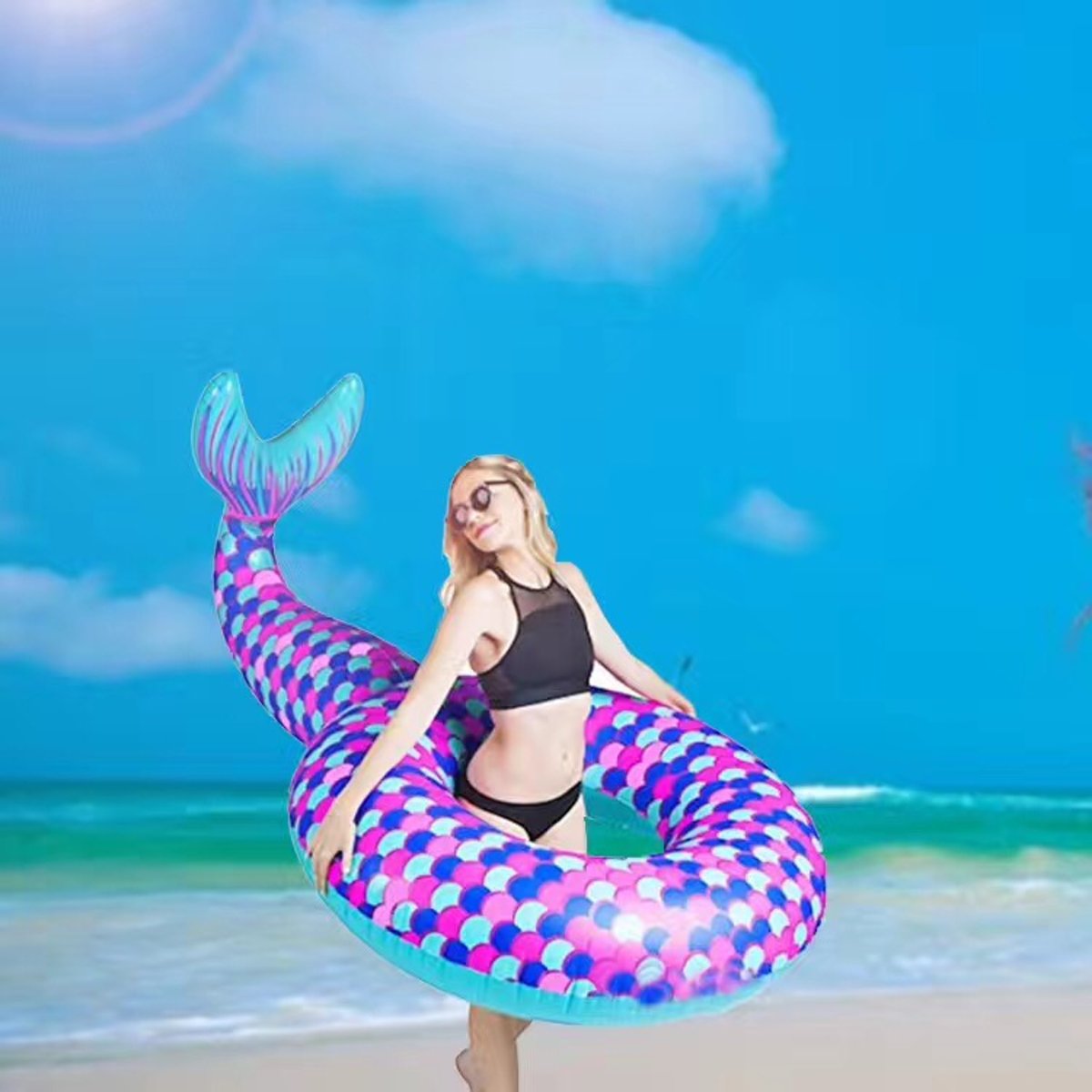 Zeemeermin staart opblaasbaar | inflatable mermaid pink purple blue | groot | Summer Fun | Water floating Row | Swim Ring | 180*110CM